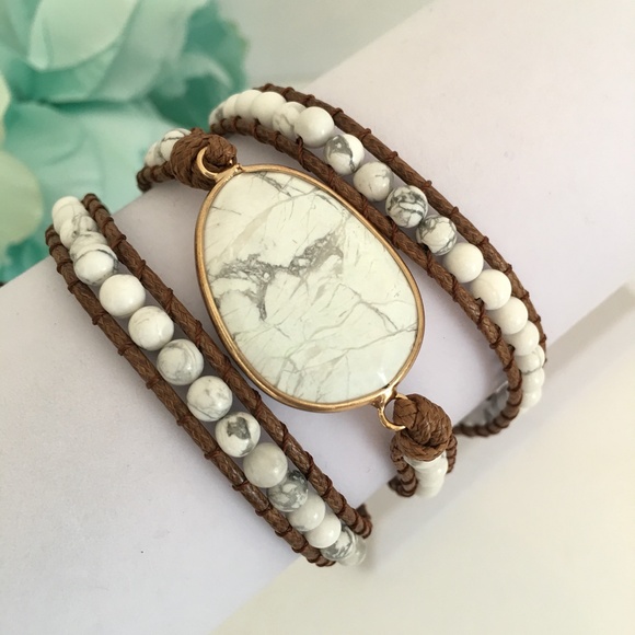 White Bohemian Stone Bead Wrap Bracelet - Picture 6 of 6
